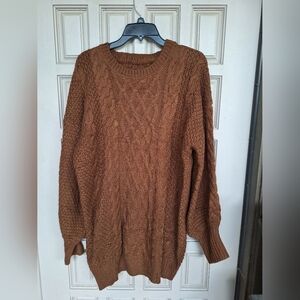 Unisex Oversized Cable Knit Sweater SzXL Long Sleeves Brown Loose Knit